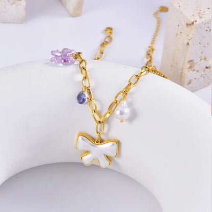 Bow Charm Linked Necklace