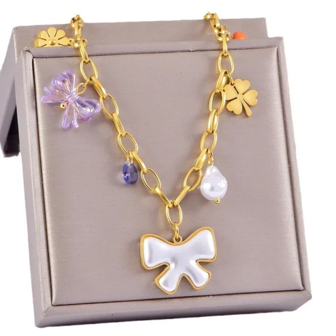 Bow Charm Linked Necklace