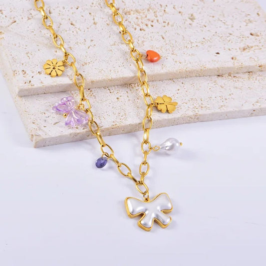 Bow Charm Linked Necklace