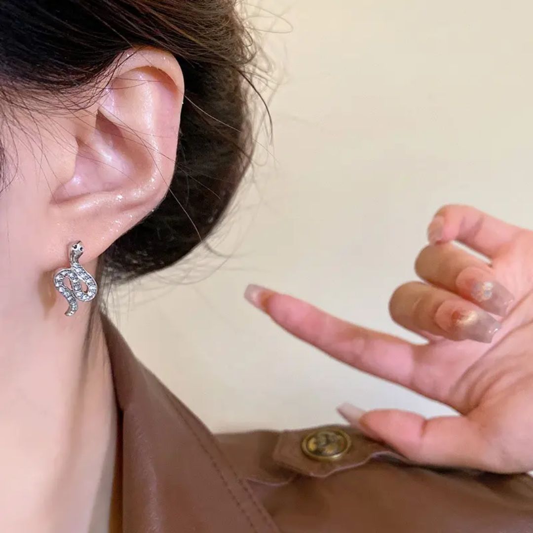Silver Snake Stud Earrings