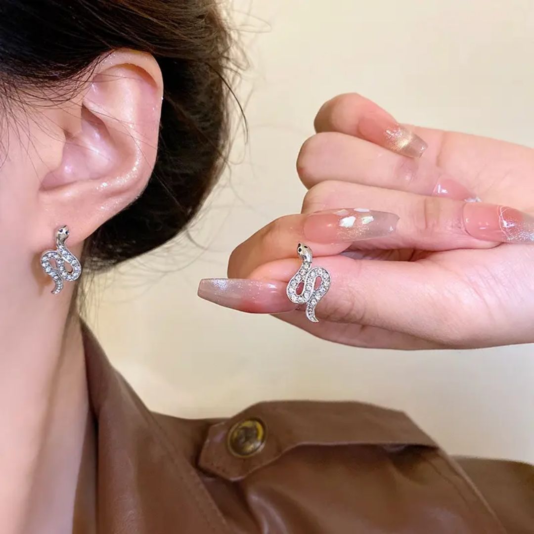 Silver Snake Stud Earrings