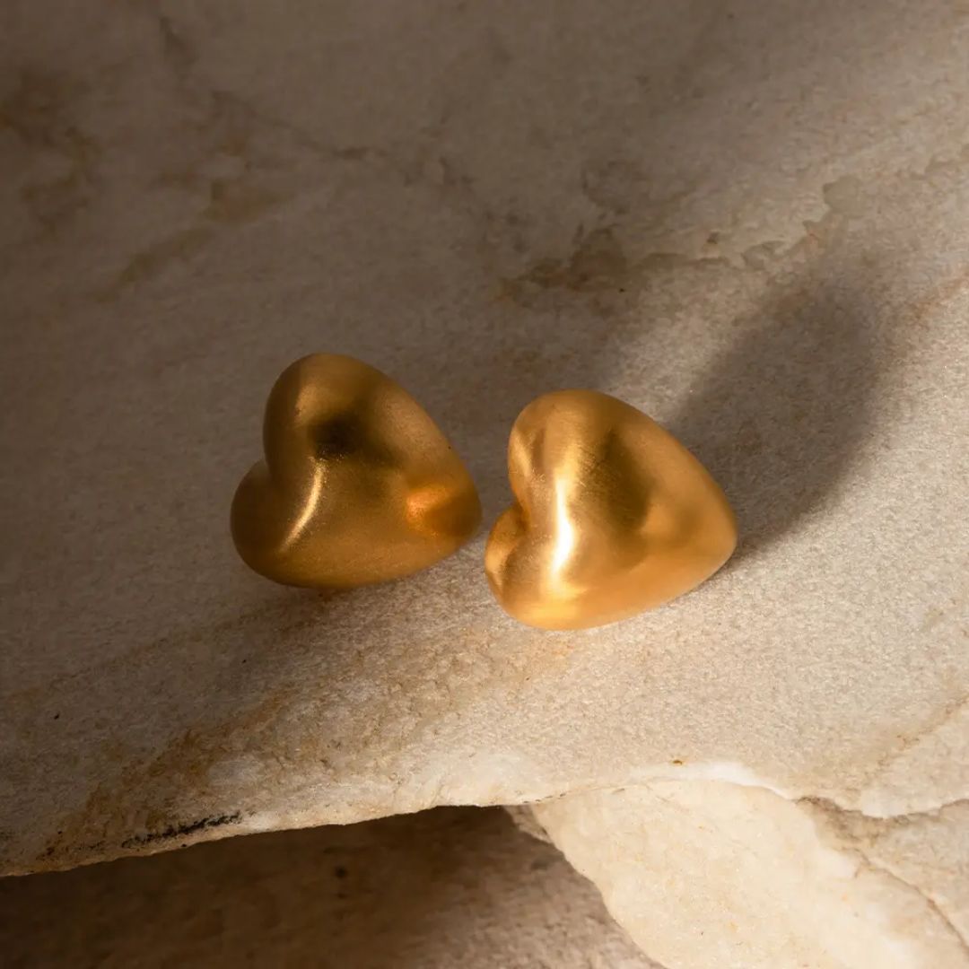 Golden Heart Stud Earrings