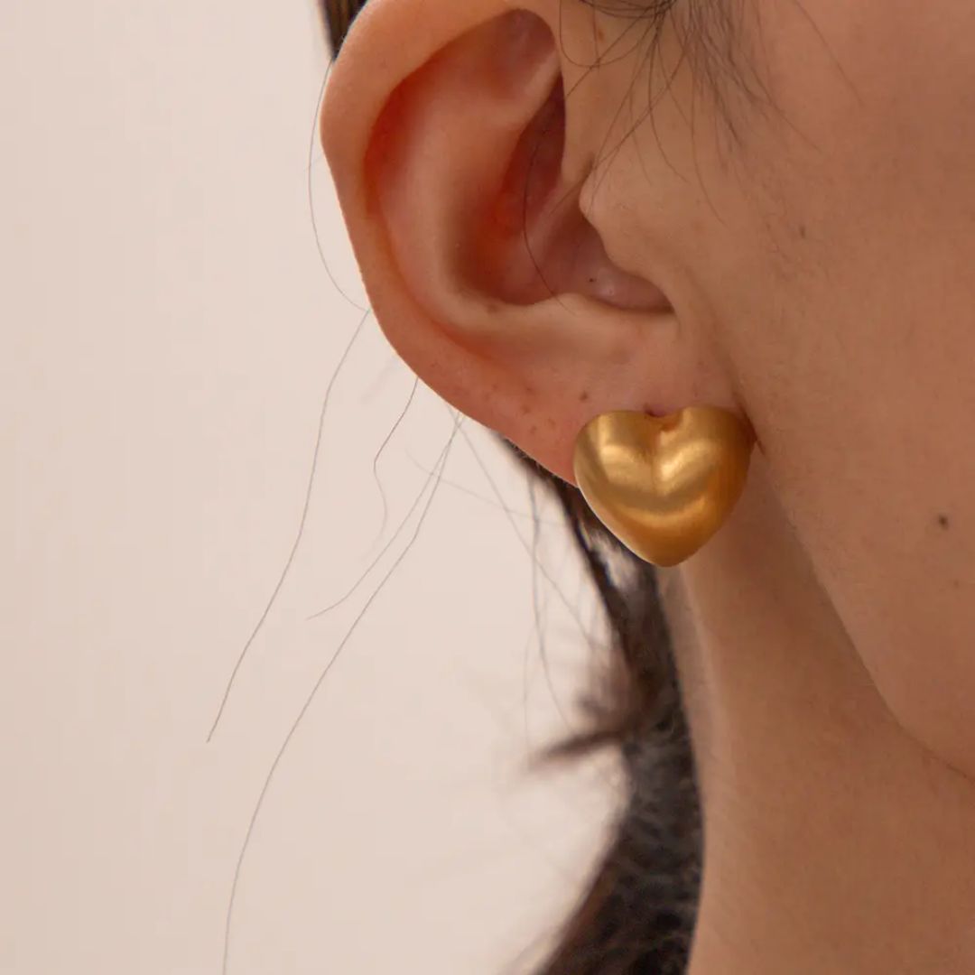 Golden Heart Stud Earrings