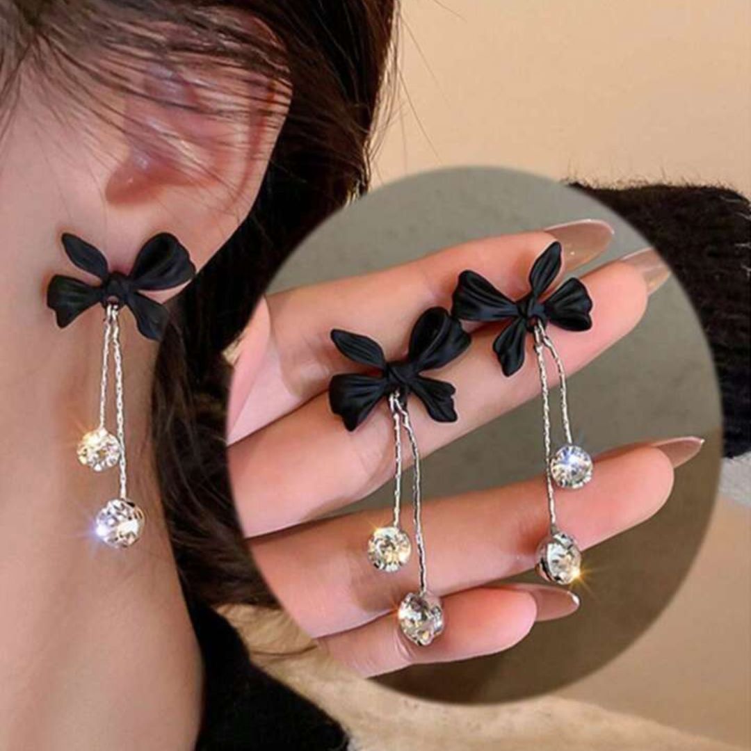 Midnight Bow Long Chain Earrings