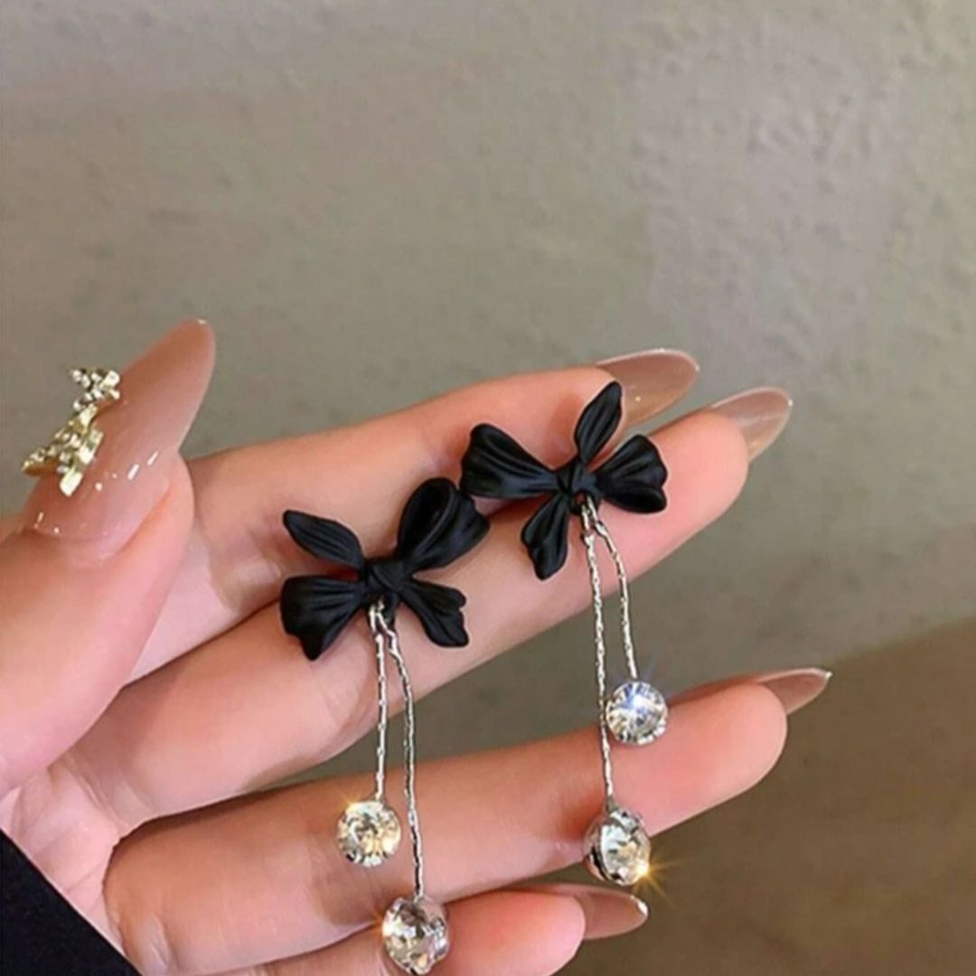 Midnight Bow Long Chain Earrings