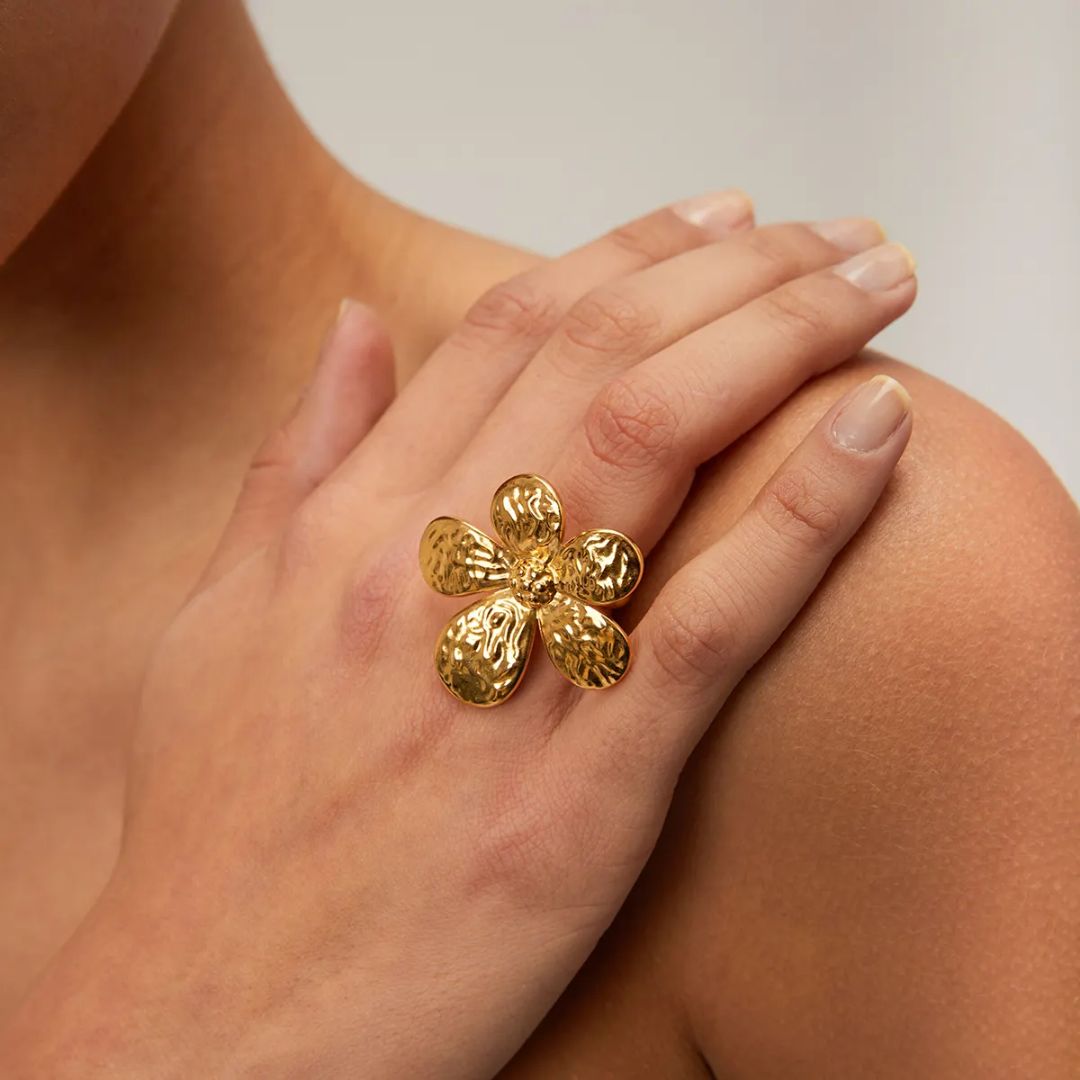 Golden Flower Statement Ring