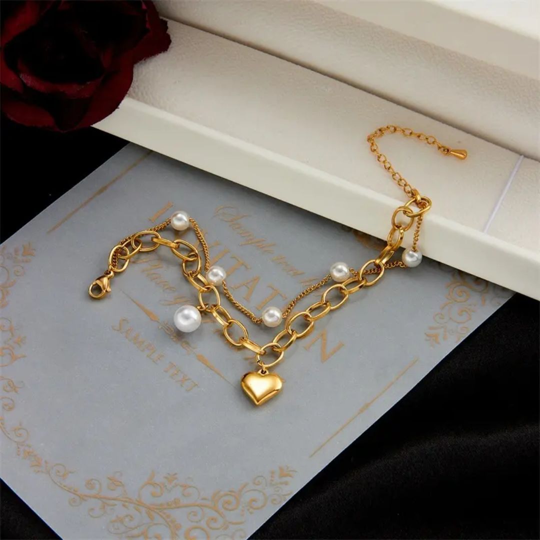 Heart Pearl Charm Bracelet