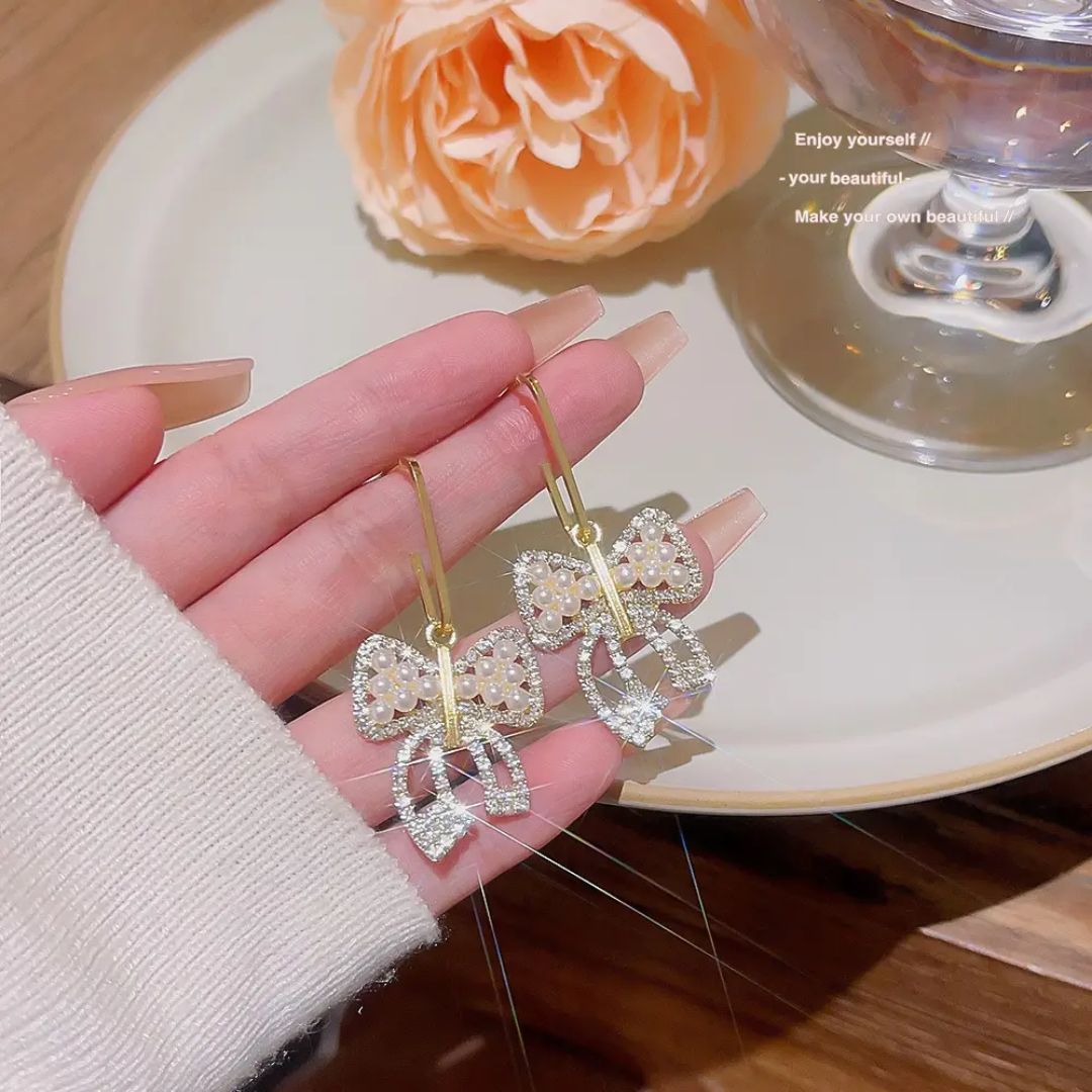 Crystal Bow Dangle Earrings