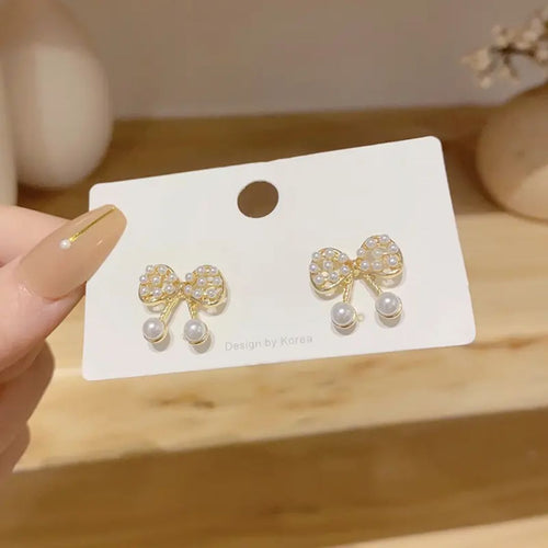 Pearl Bow Studs Earrings