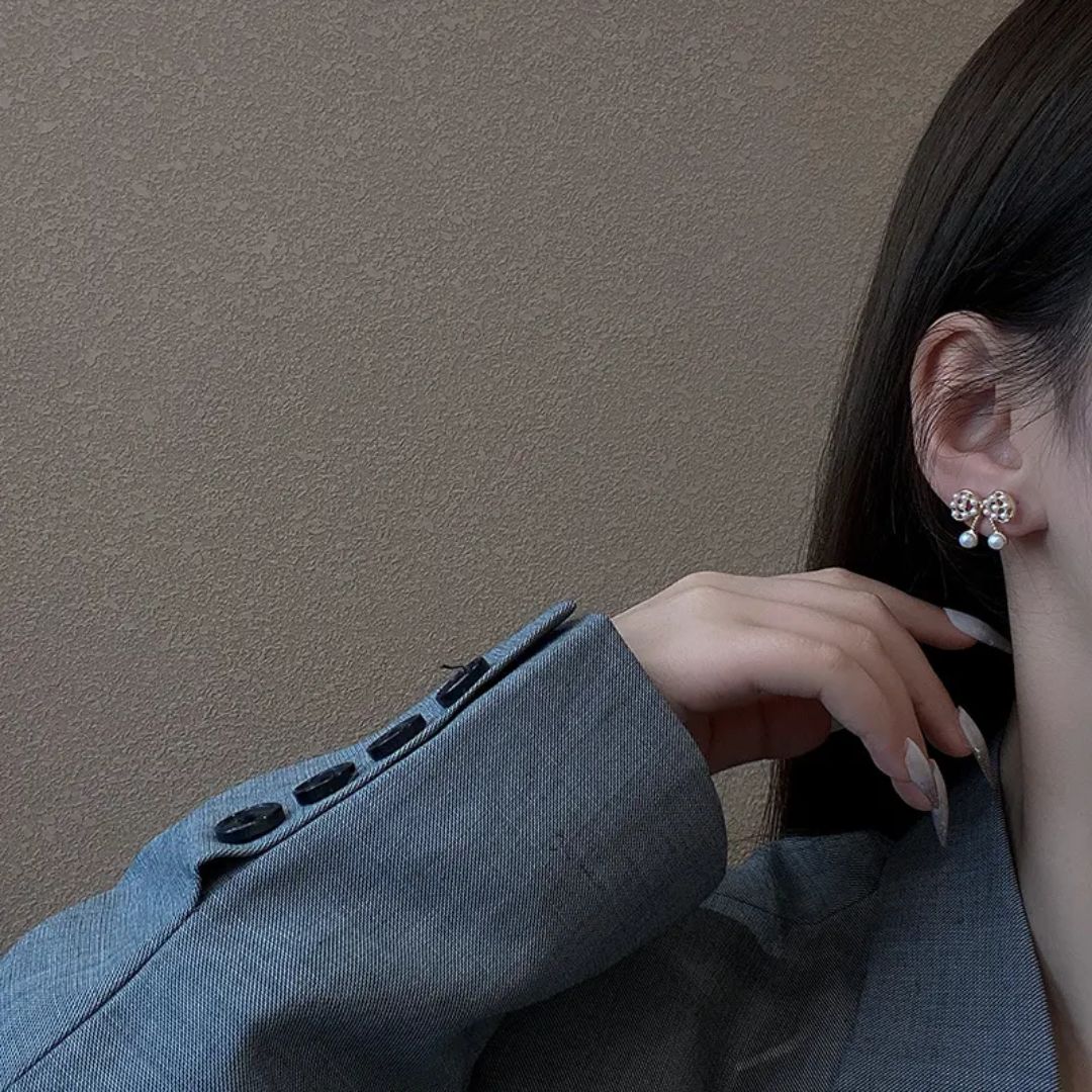 Pearl Bow Studs Earrings