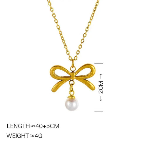 Golden Bow Pearl Necklace