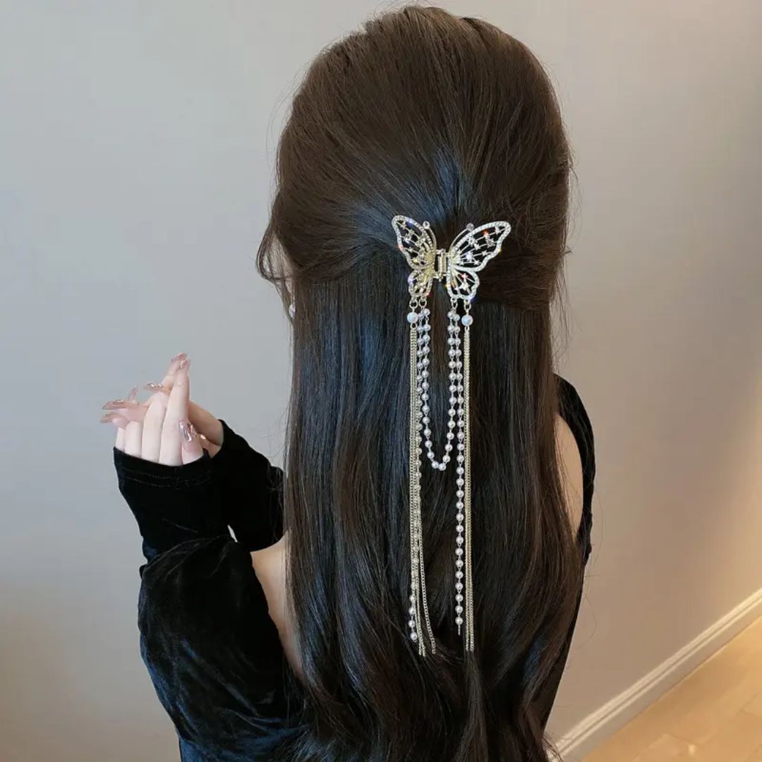Dangling Pearl Butterfly Hair Clip