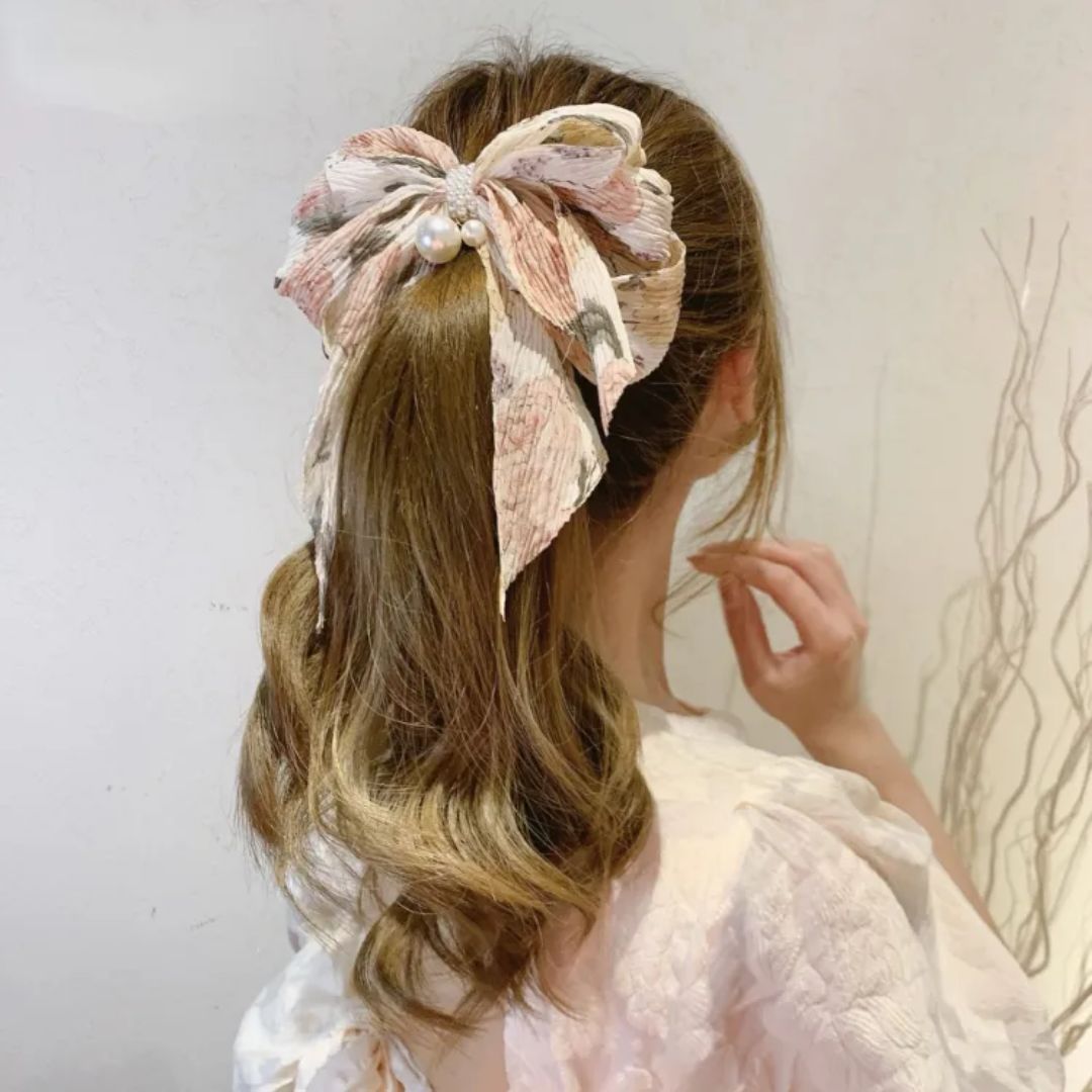 Floral Pearl Bow Hair Clip