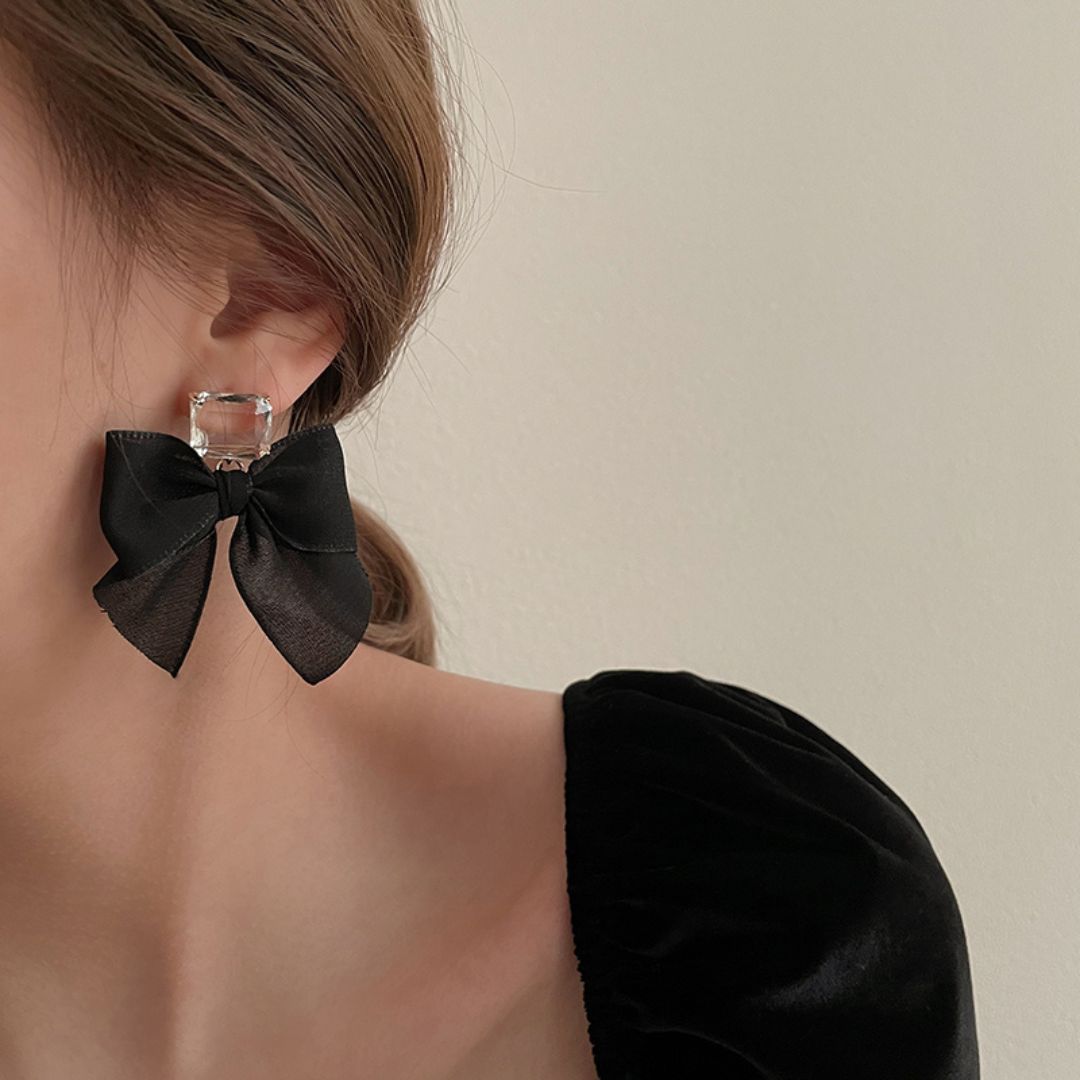 Black Bow Dangler Earrings