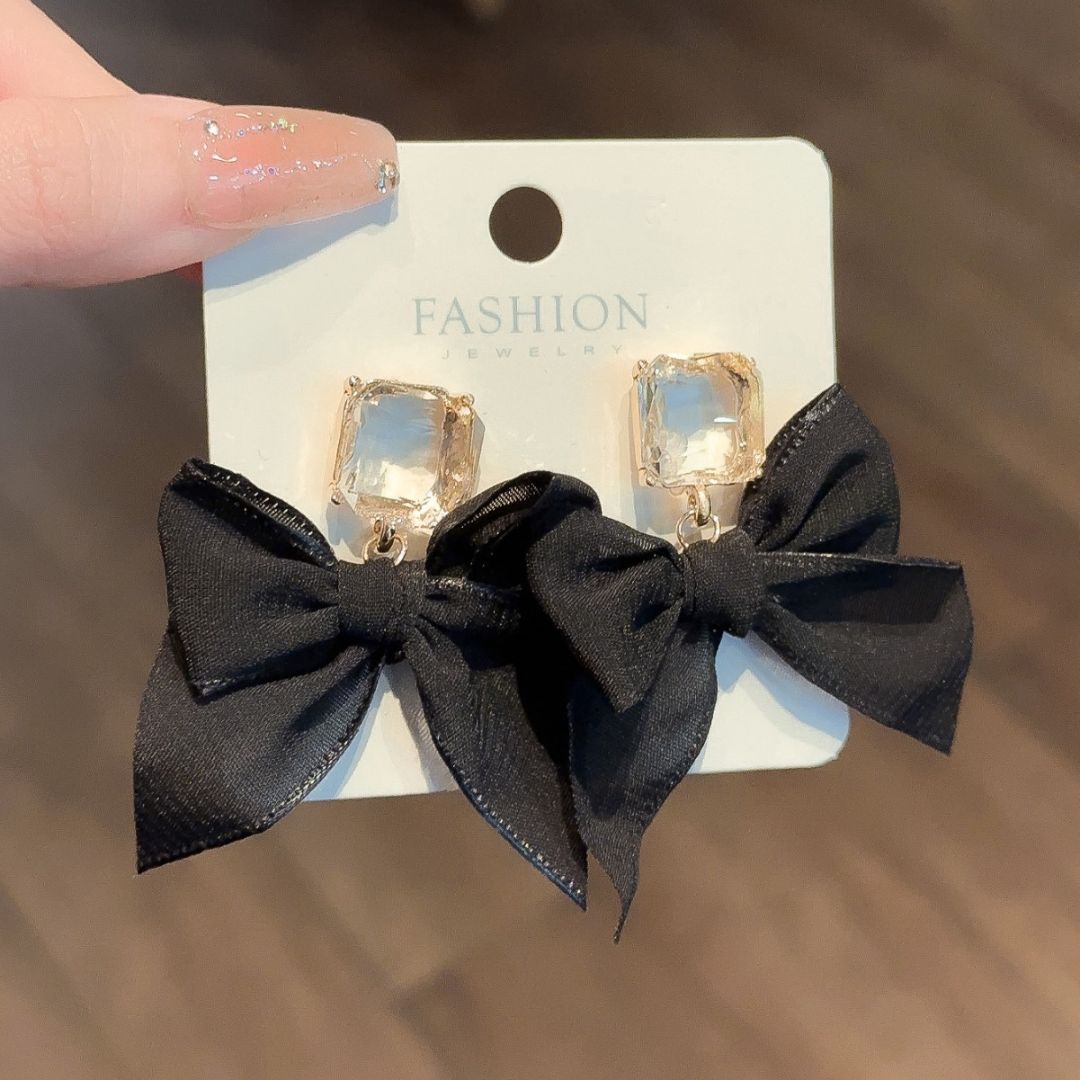 Black Bow Dangler Earrings