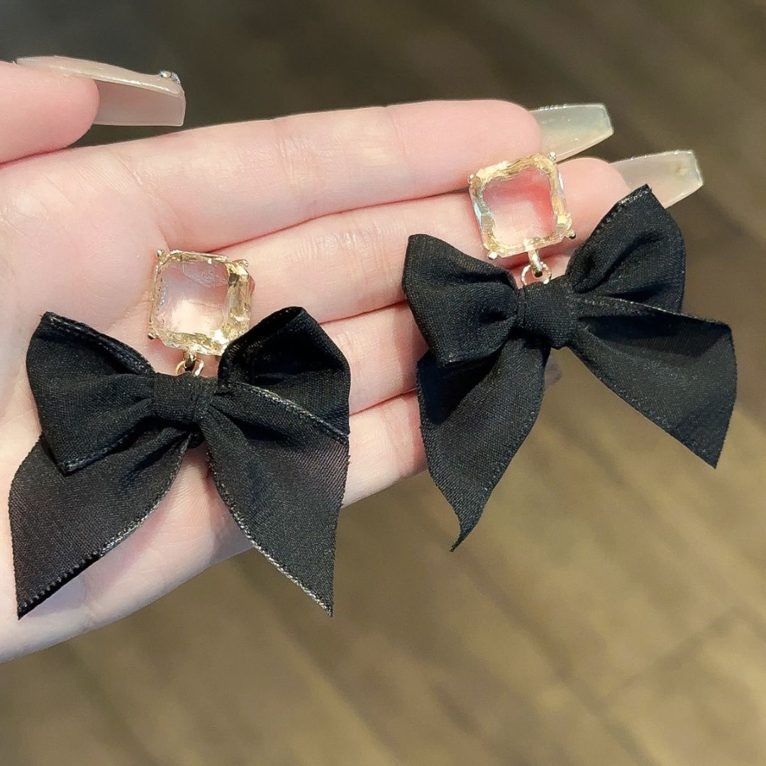 Black Bow Dangler Earrings