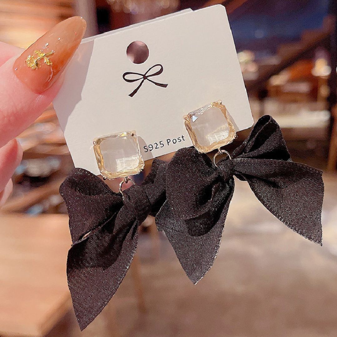 Black Bow Dangler Earrings