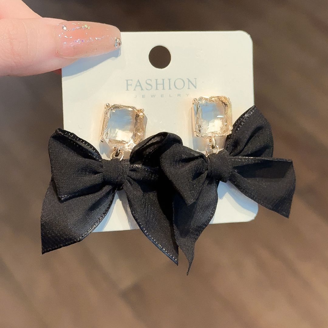 Black Bow Dangler Earrings