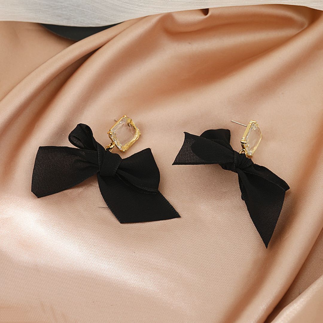 Black Bow Dangler Earrings