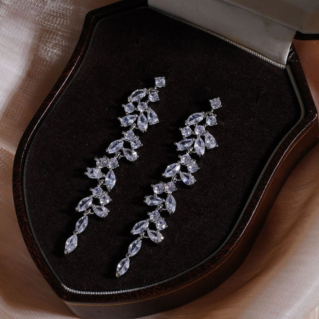 Crystal Leaf Drop Earrings