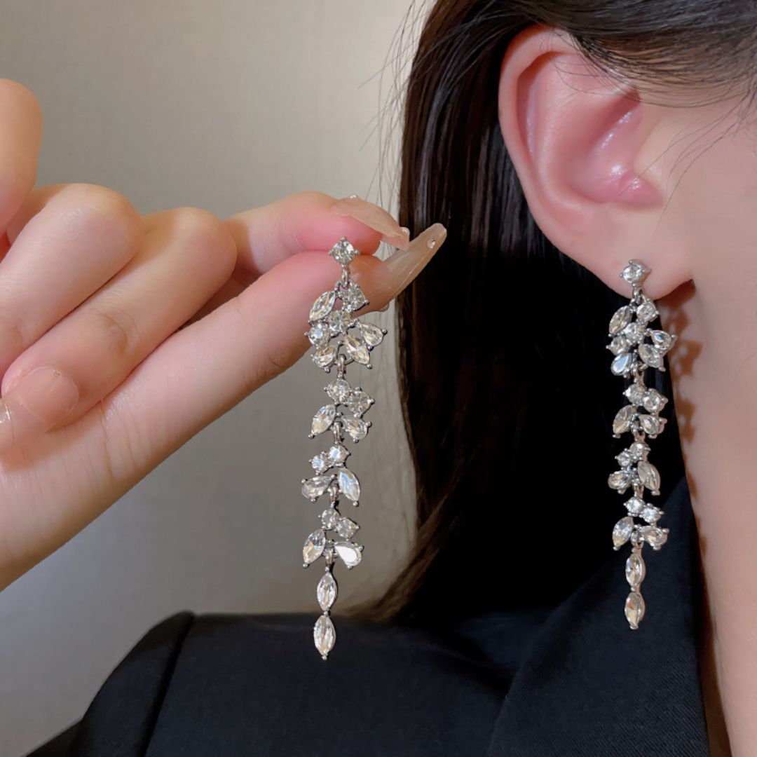 Crystal Leaf Drop Earrings
