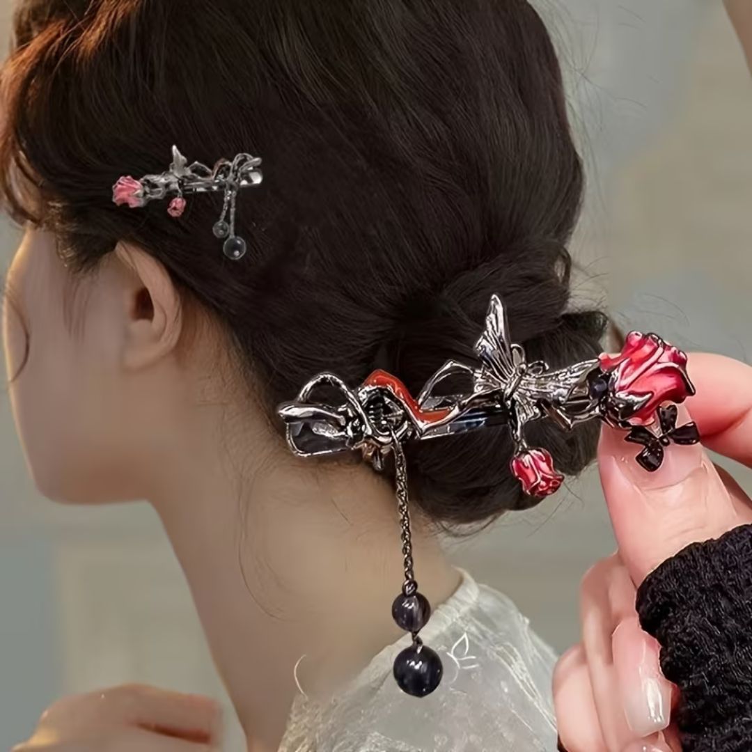 Obsidian Rose Barrette Clip