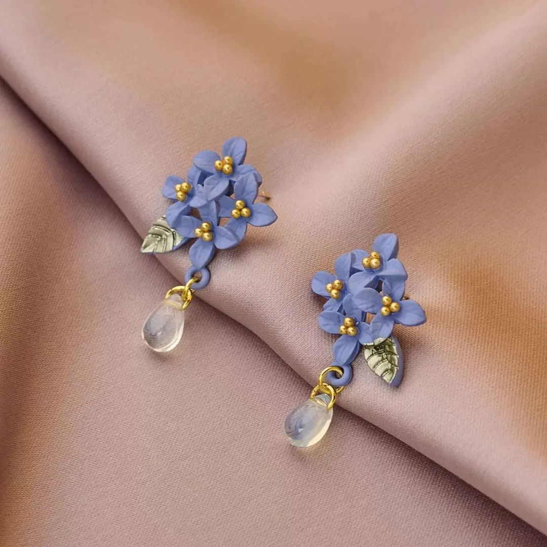 Lavender Floral Dewdrops Earring