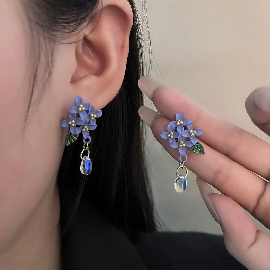 Lavender Floral Dewdrops Earring