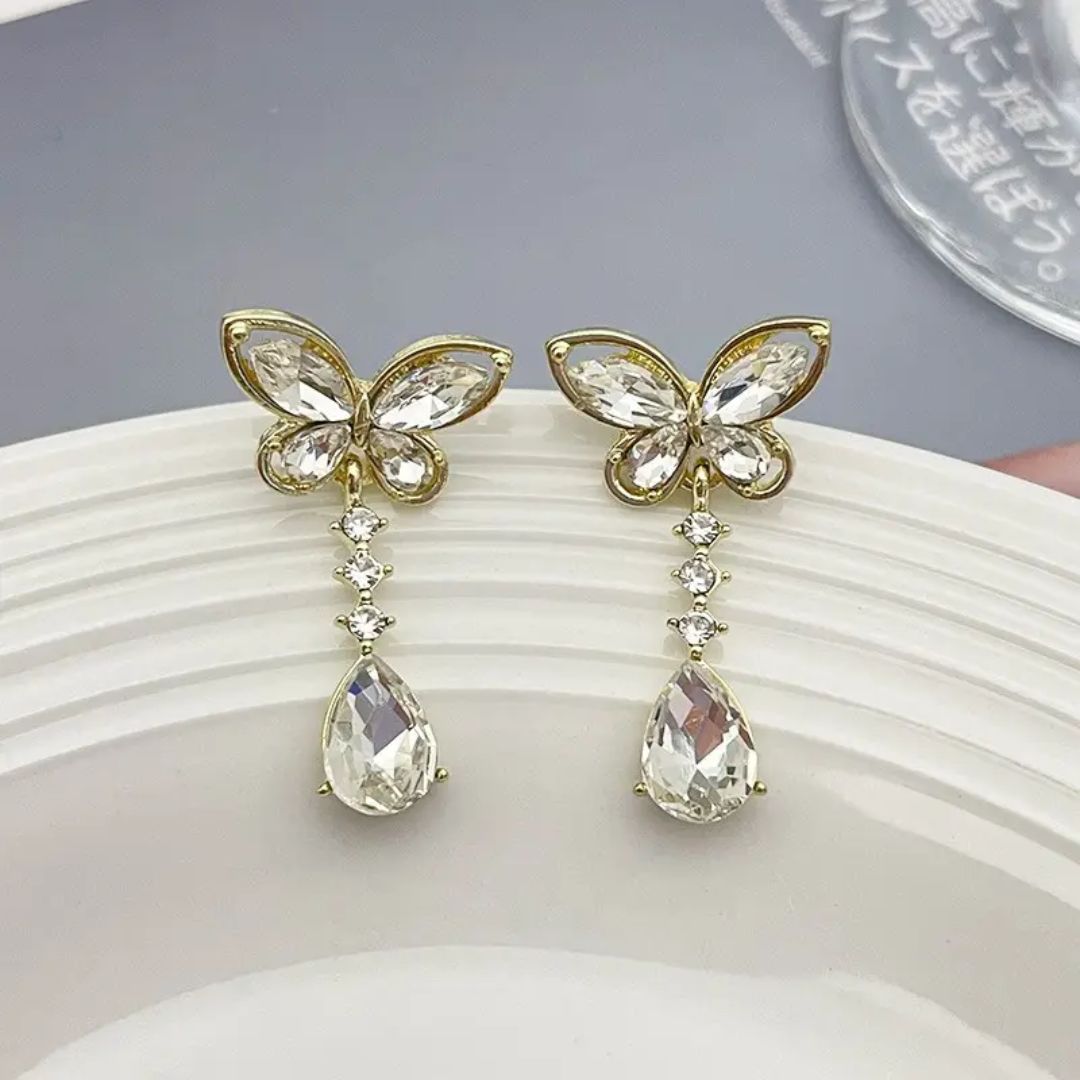 Golden Teardrop Butterflies Earring