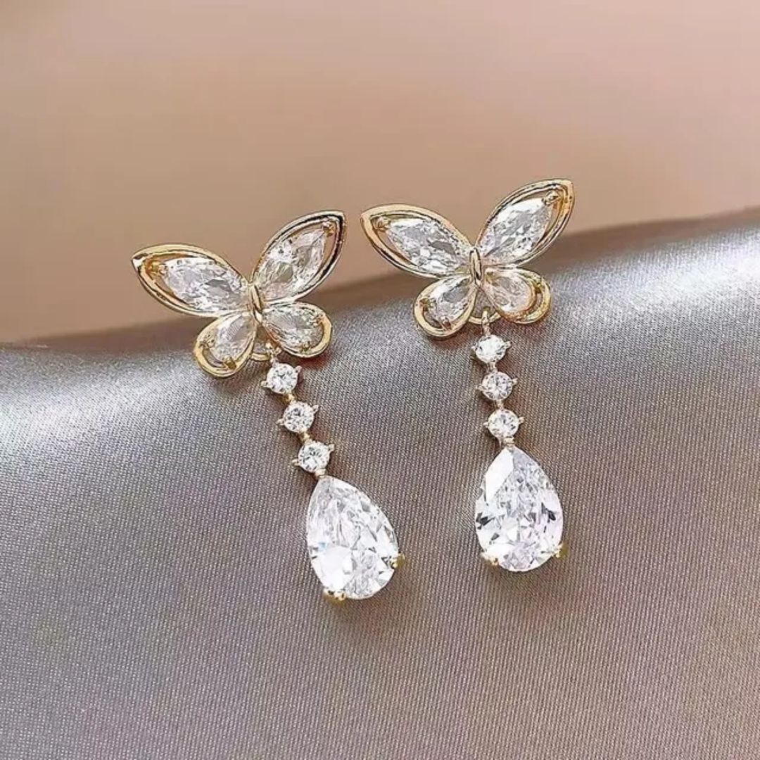 Golden Teardrop Butterflies Earring