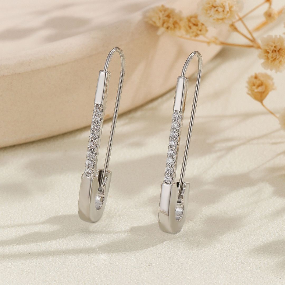 Rhinestone Safety Pin Earrings