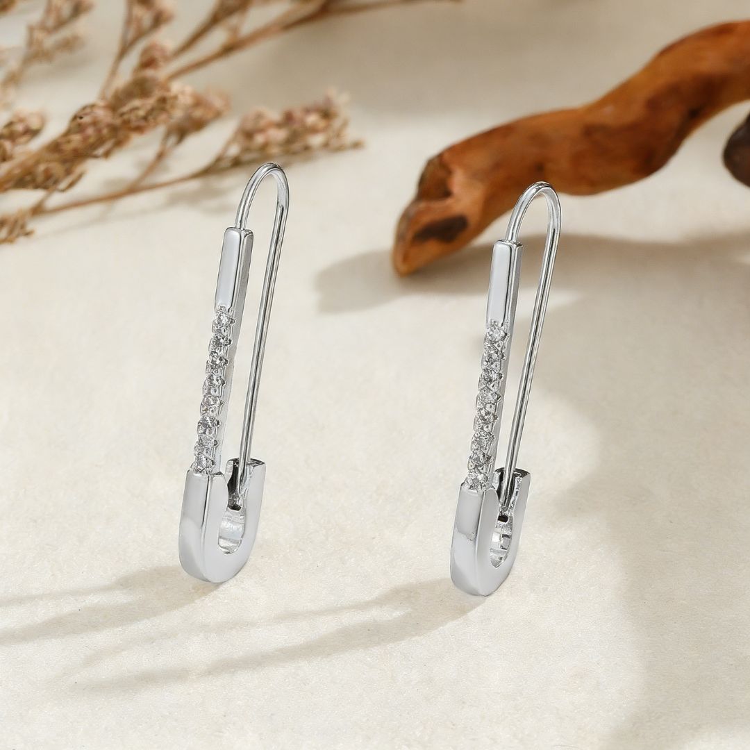 Rhinestone Safety Pin Earrings