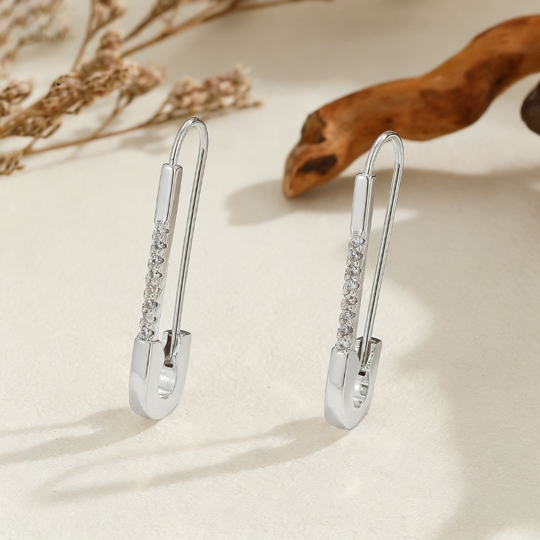 Rhinestone Safety Pin Earrings