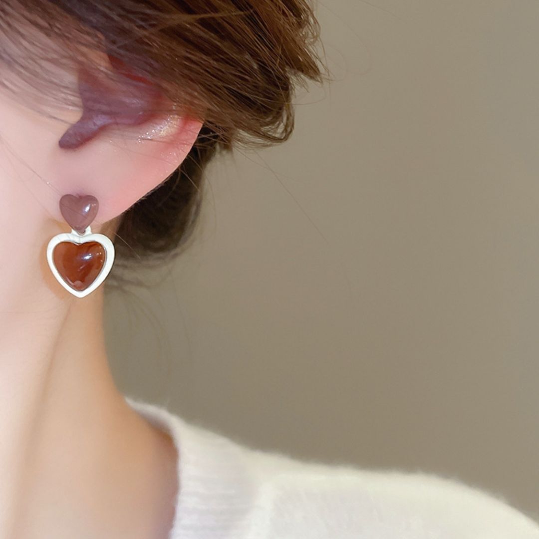Amber Heart Drop Earrings