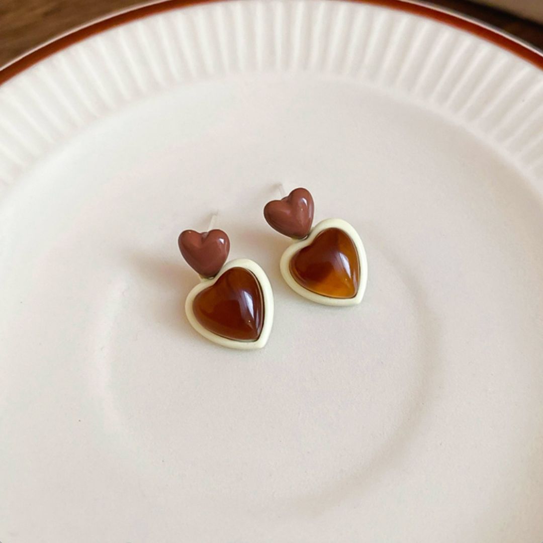 Amber Heart Drop Earrings