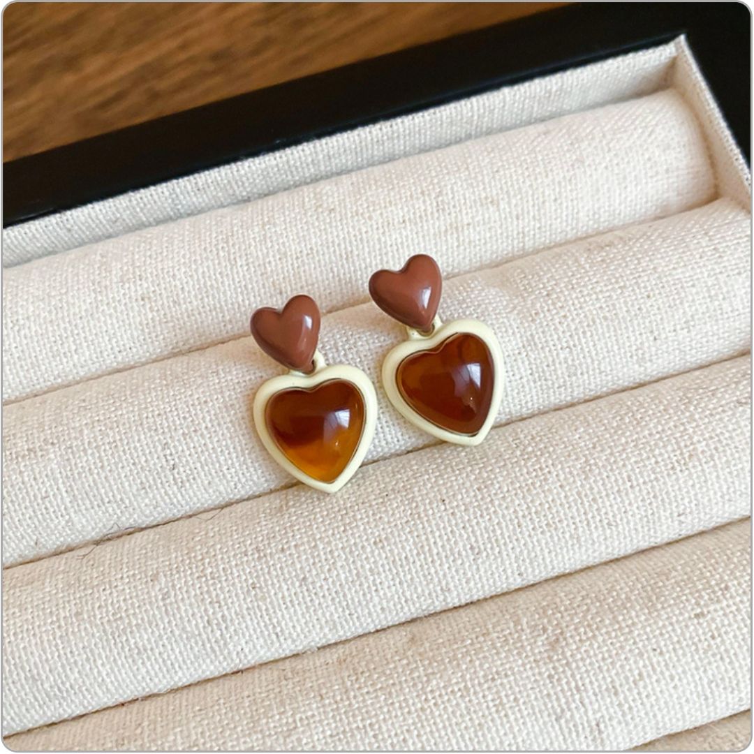 Amber Heart Drop Earrings
