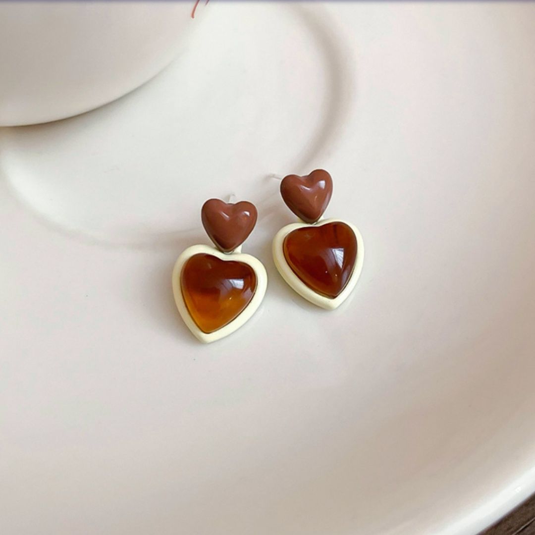 Amber Heart Drop Earrings