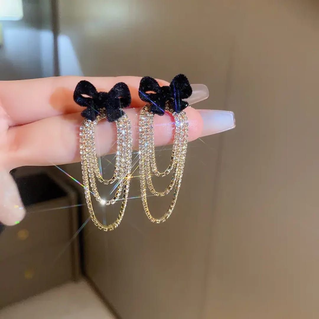 Dainty Velvet Bow Chain Earrings
