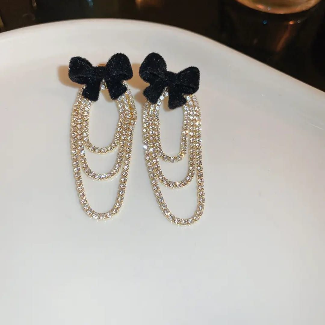 Dainty Velvet Bow Chain Earrings