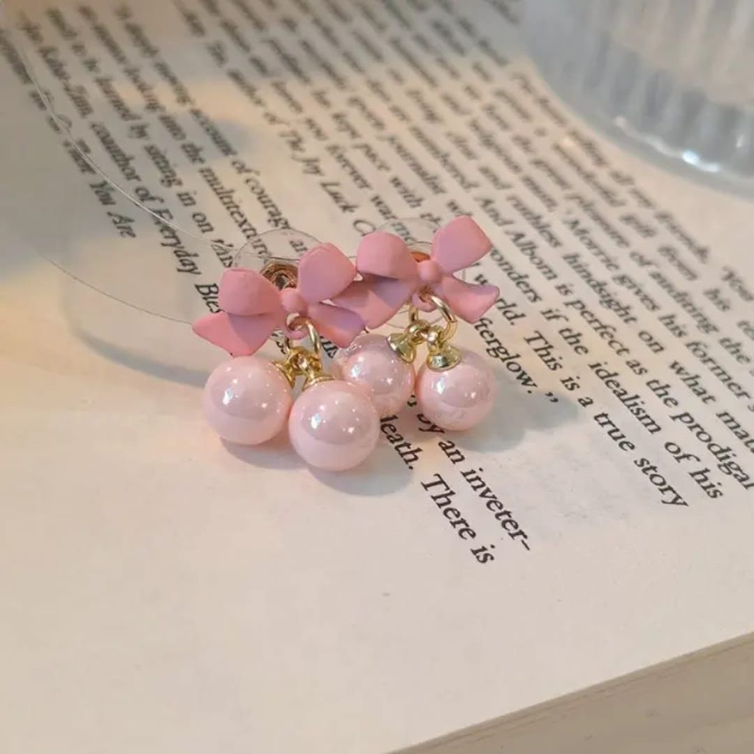 Baby Pink Bow Drops Earring