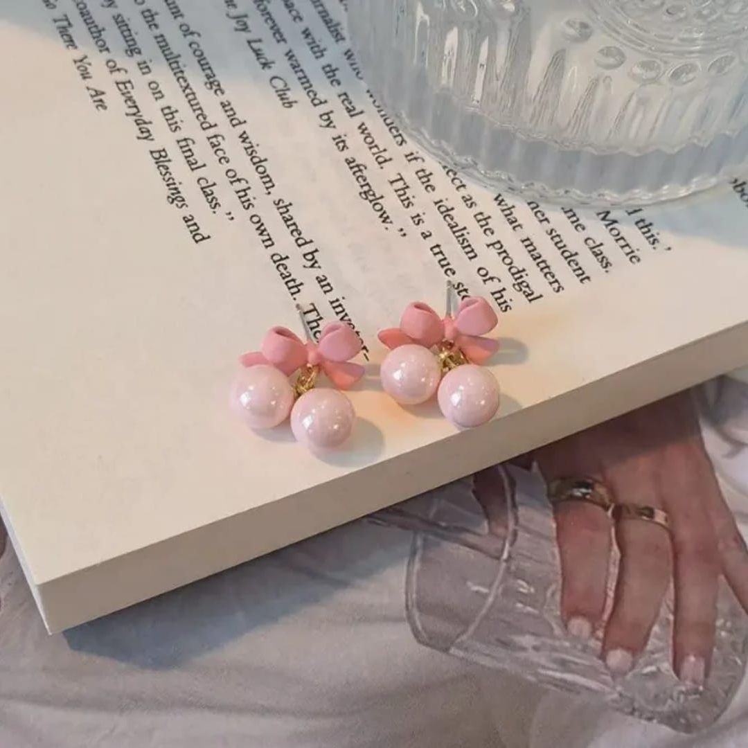Baby Pink Bow Drops Earring
