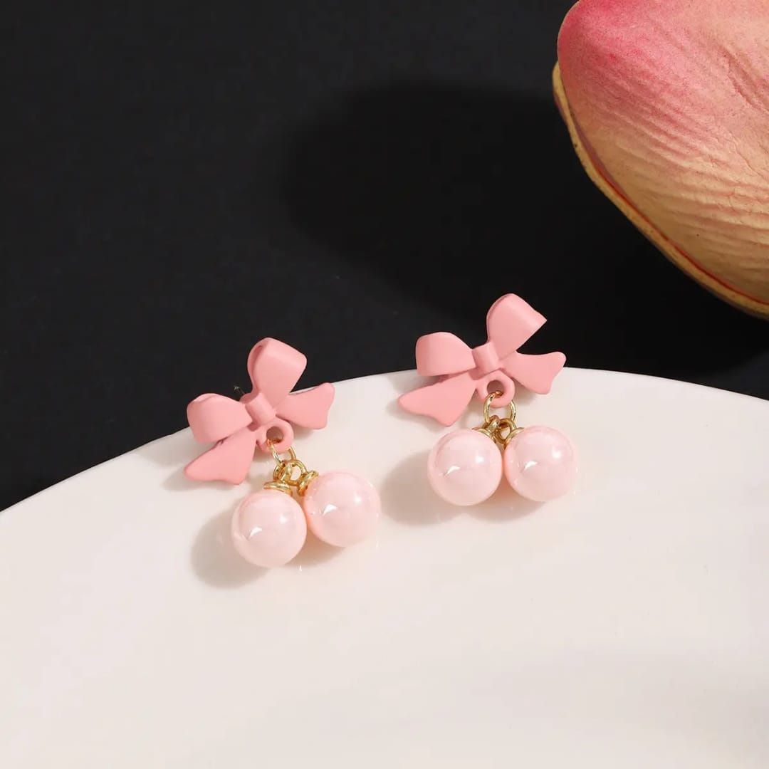 Baby Pink Bow Drops Earring