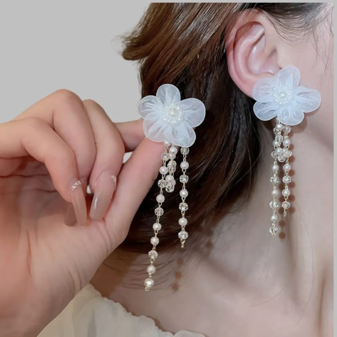 Ivory Petal Pearl Drops Earring