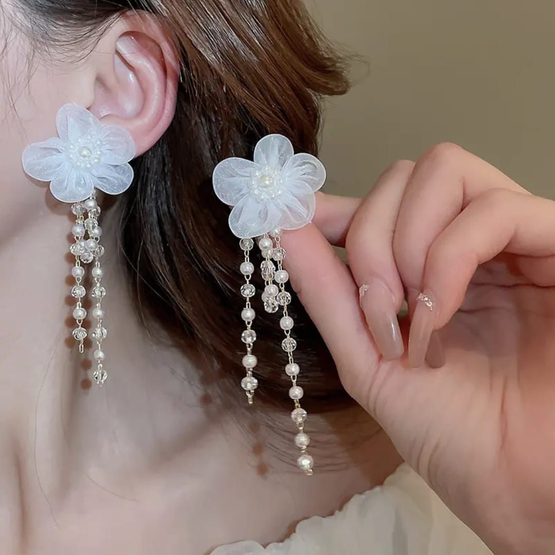 Ivory Petal Pearl Drops Earring