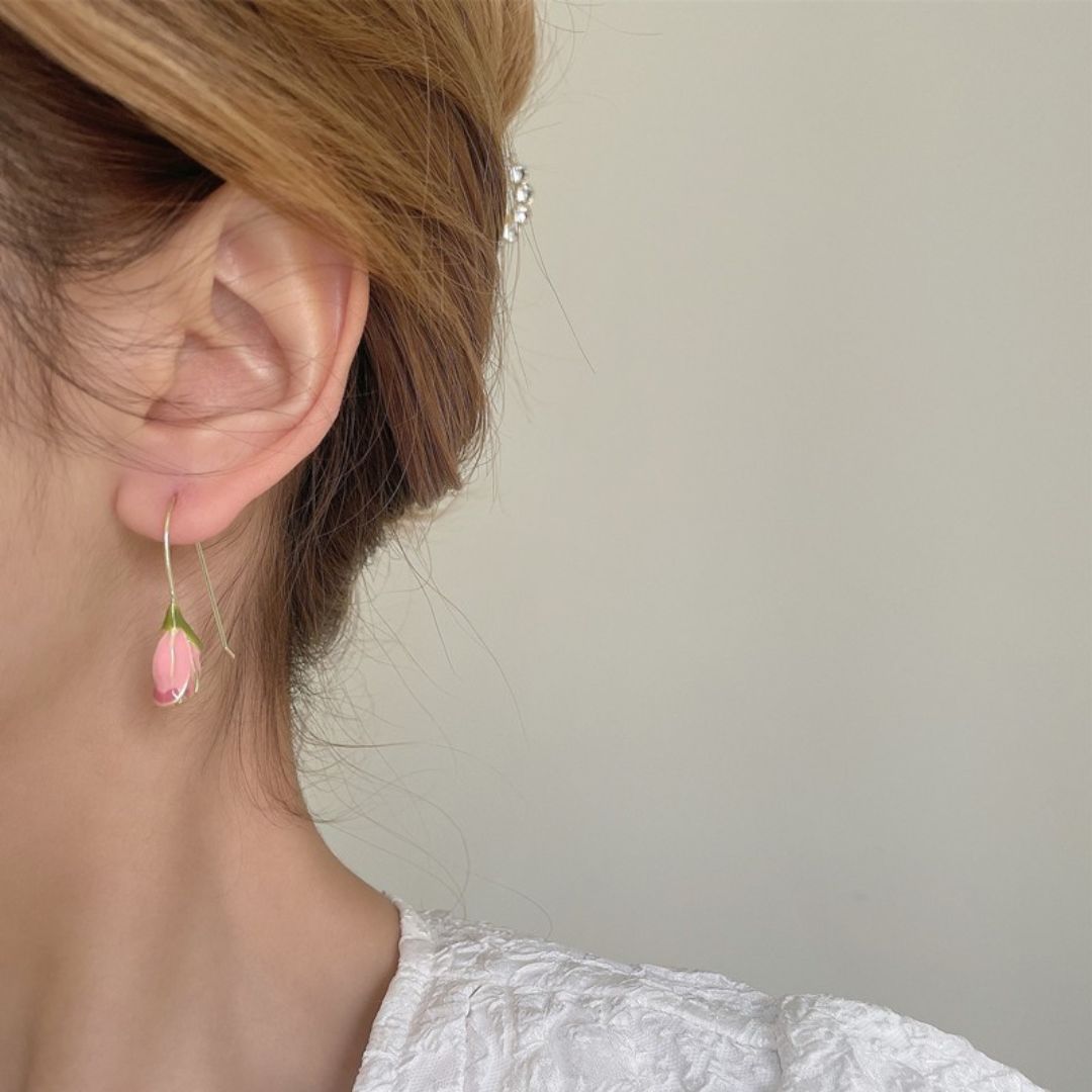 Pink Tulip Bud Drop Earrings