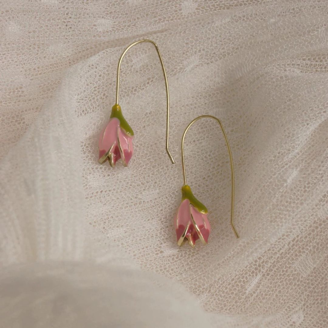Pink Tulip Bud Drop Earrings