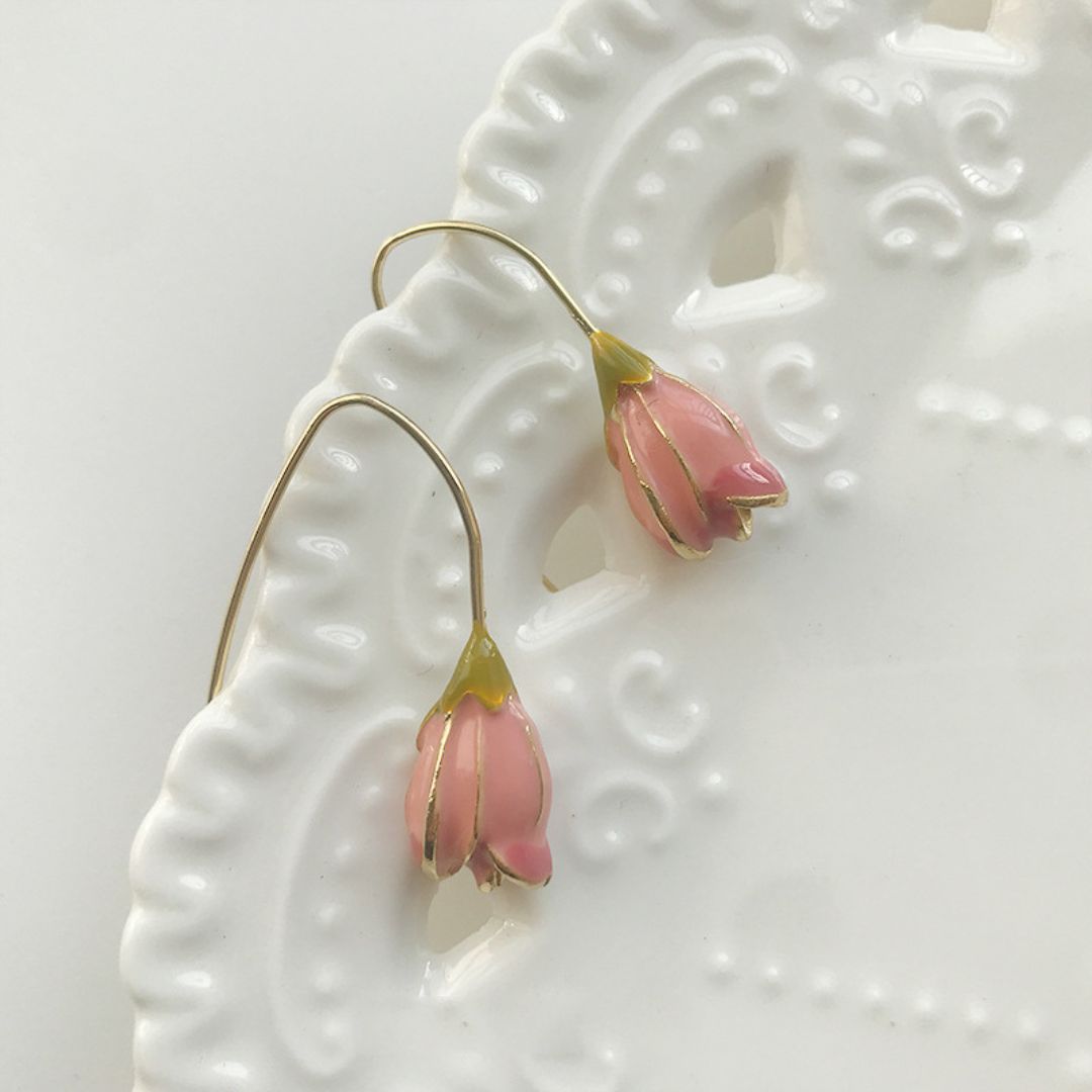 Pink Tulip Bud Drop Earrings