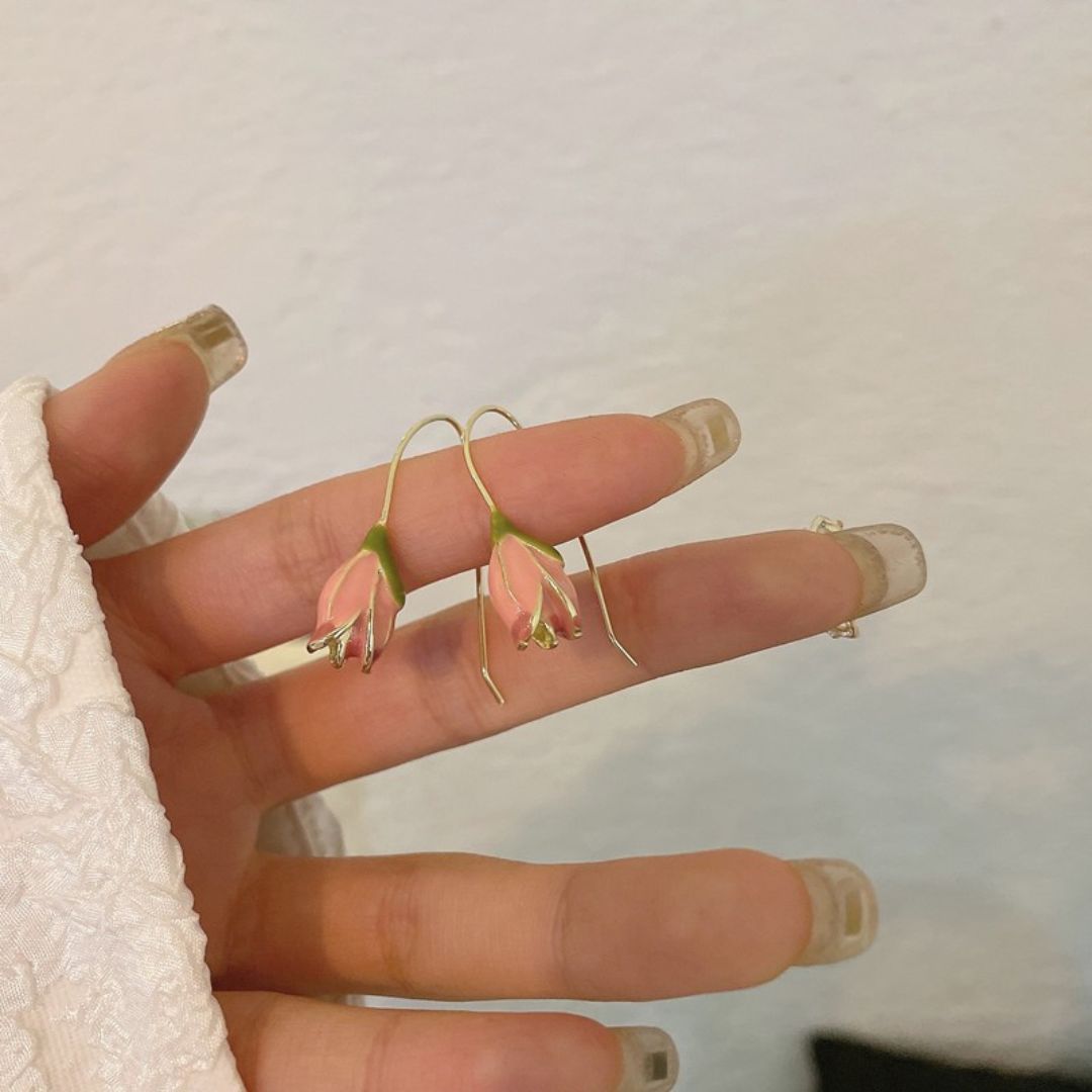 Pink Tulip Bud Drop Earrings