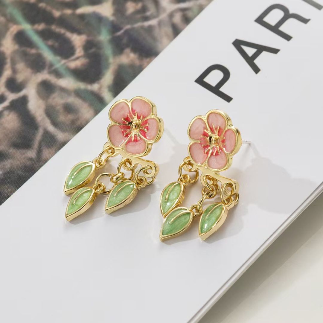 Peach Blossom Leaf Earrings