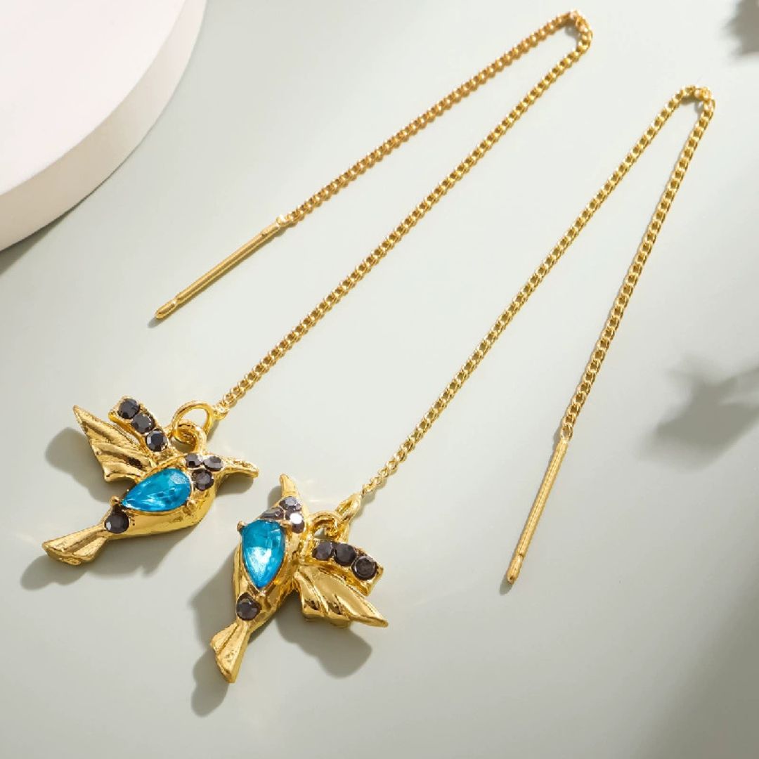 Blue Bird Threader Earrings